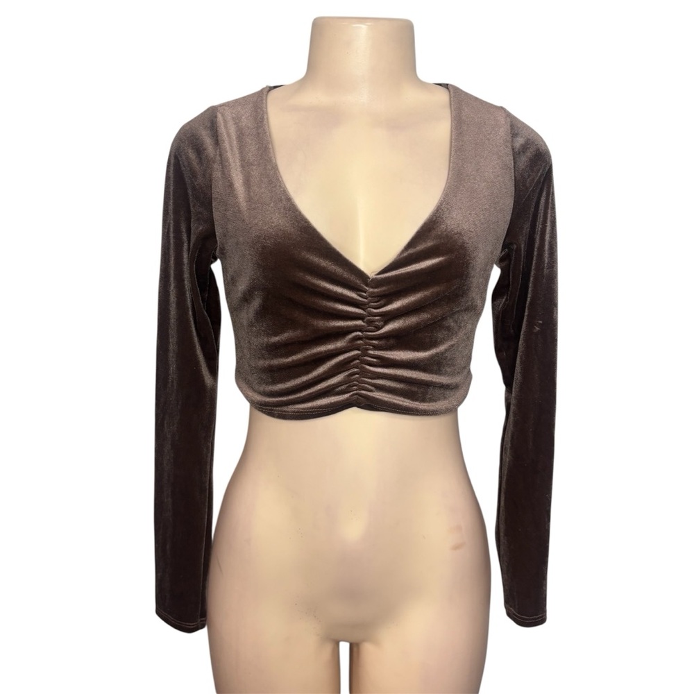 Brown Velvet Long Sleeve Top